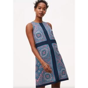 Ann Taylor LOFT Floral Medallion Shift Dress Blue Pink White XS